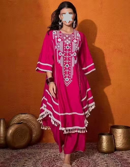 Embroidered Elegance Kurta - This name emphasizes the sophisticated and decorative of the kurta, highlighting its embroidered features #Womens kurta sets #kurta sets#co-ord sets Color 1 (KS137)