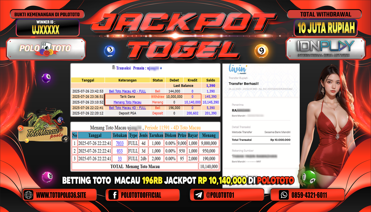 POLOTOTO JACKPOT TOGEL TOTO MACAU Rp.10.000.000,- LUNAS