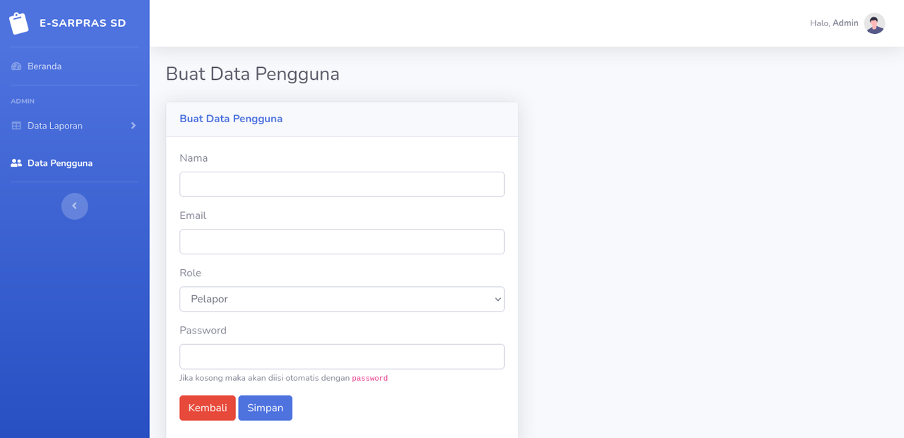 Tambah Data Pengguna Tambah Data Pengguna