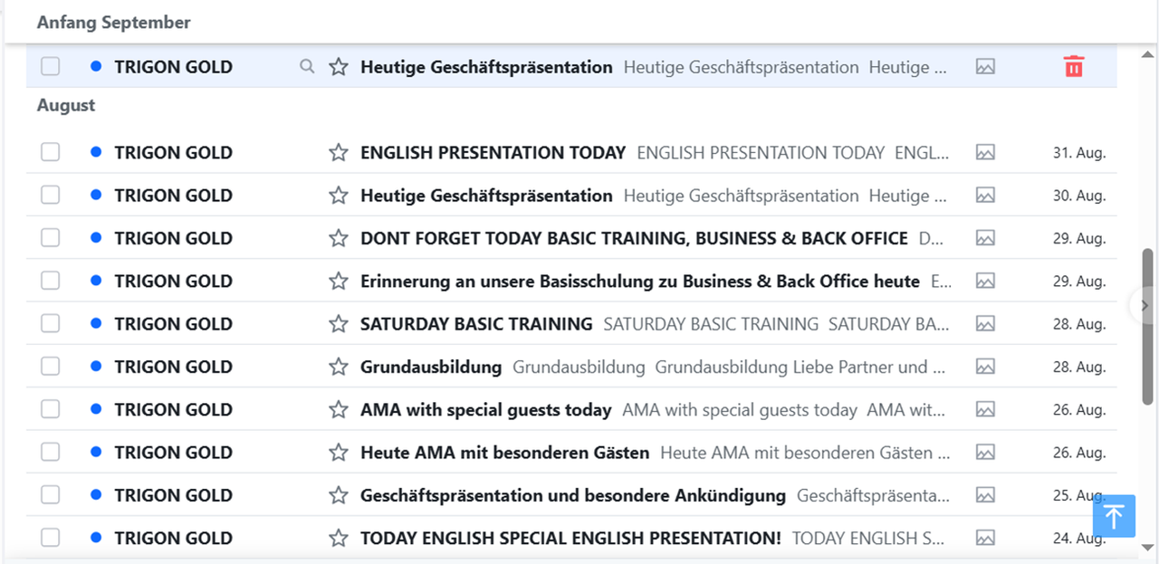 Emails von Trigon Gold
