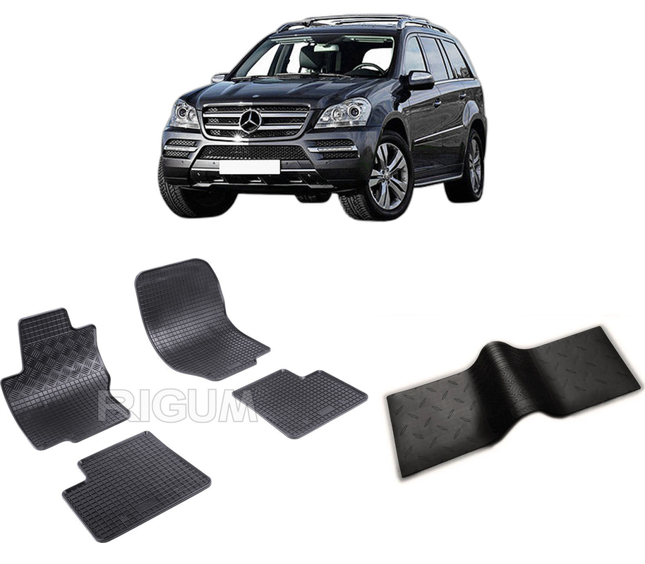 Set covorase auto MERCEDES GL I X164 din 02.2006-10.2012, cu covoras tunel median, CAROSERIE SUV, Presuri cauciuc 100%, compatibil cu autoturismul MERCEDES GL I X164, Rigum