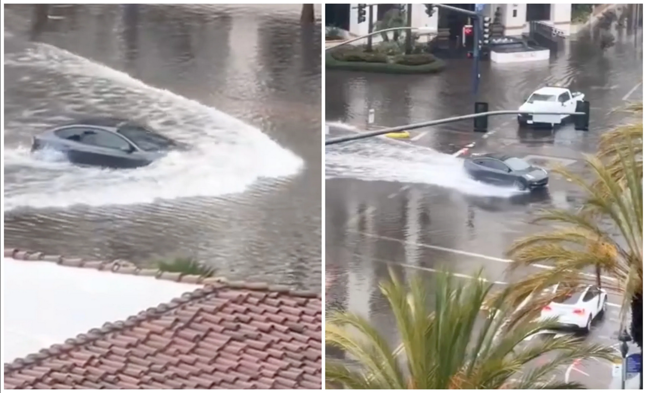 Captan un Tesla cruzando sin problemas una inundación en San Diego