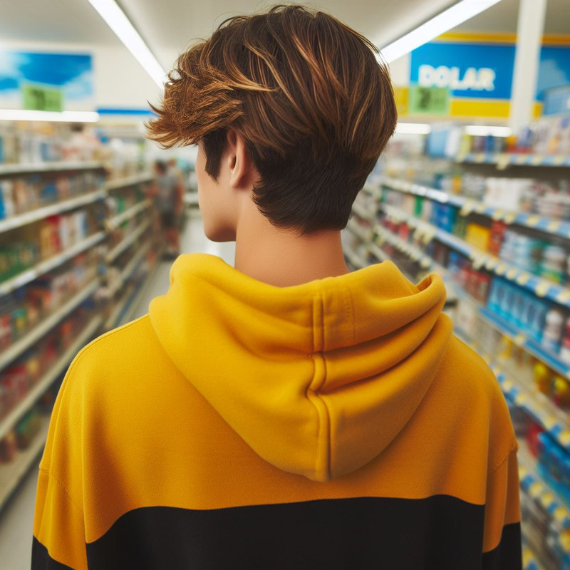 Sam walking with Frenzy our of the Dollar General.