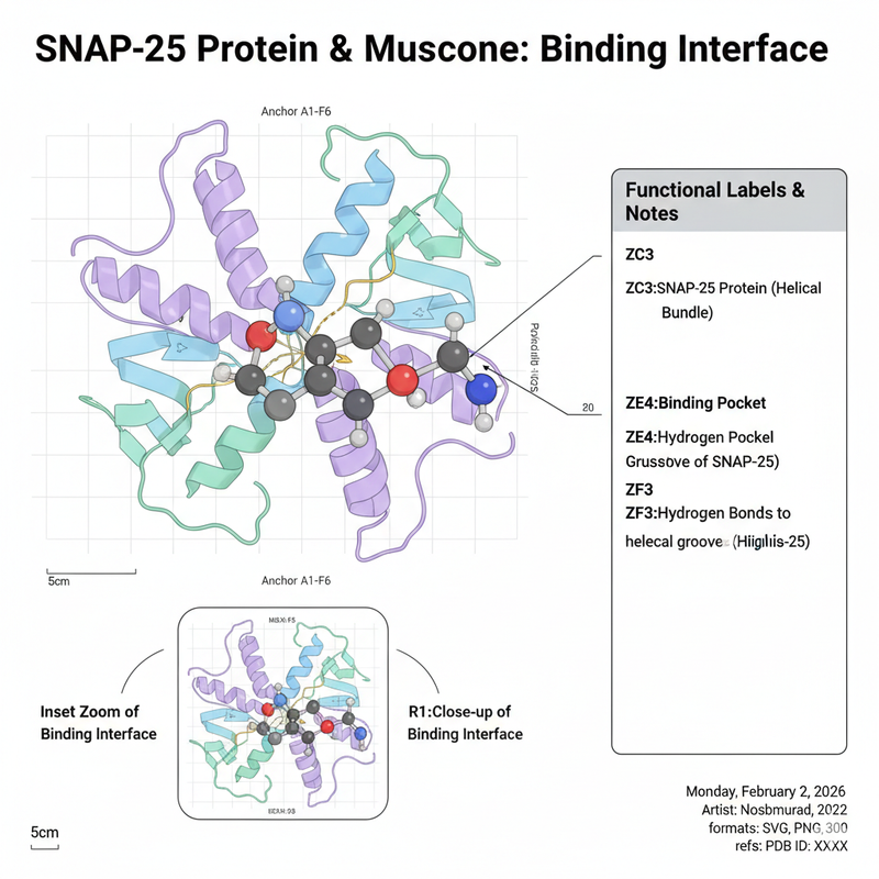 Snap25 단백질과 무스콘의 결합 구조