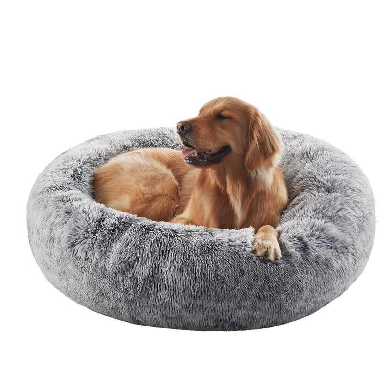 36in Donut Dog Bed Large Removable Washable Cover Dark Grey