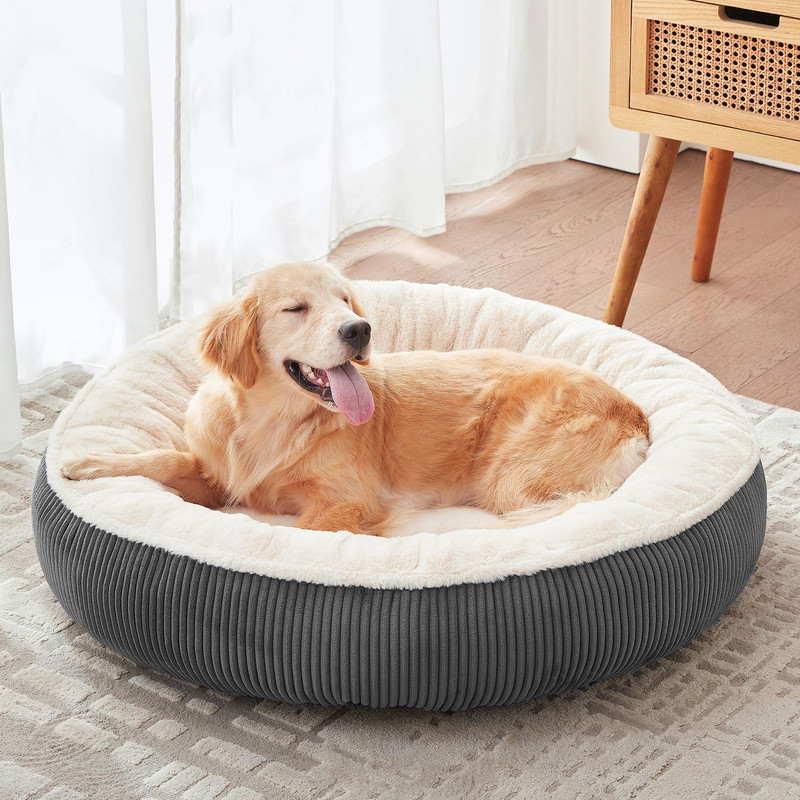 36in Donut Dog Bed Large Plush Faux Fur Removable Cover