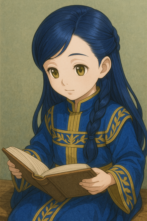 Rozemyne reading a book in the temple