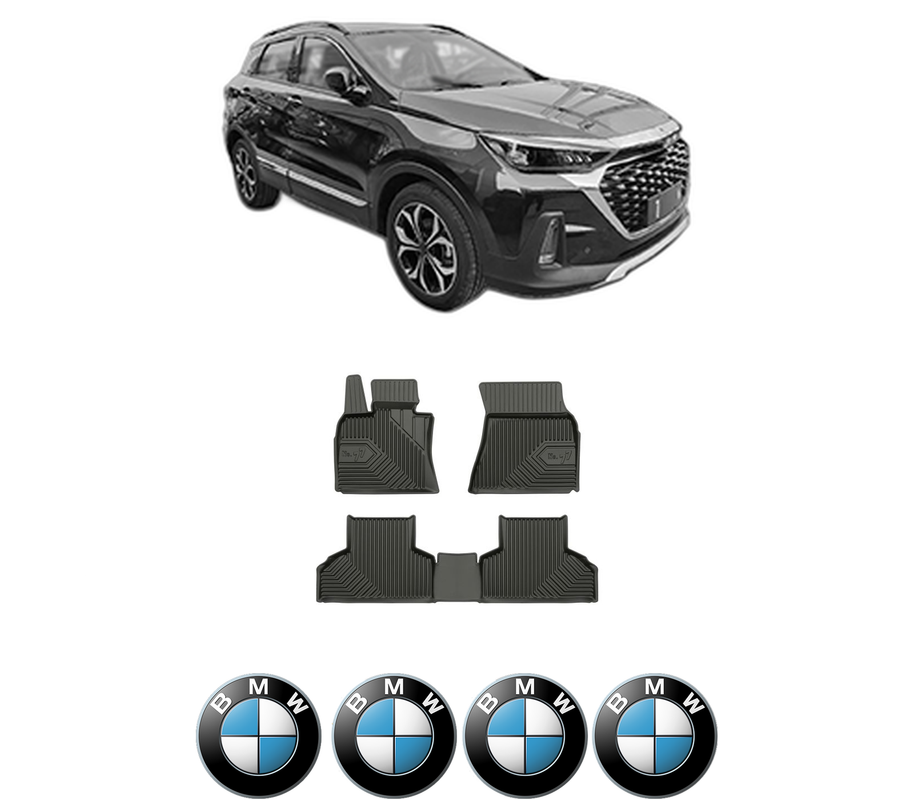 Set covorase presuri BMW Seria X5 din 2007-2023, auto, din cauciuc thermoplastic, 4 Stickere auto cu BMW Seria