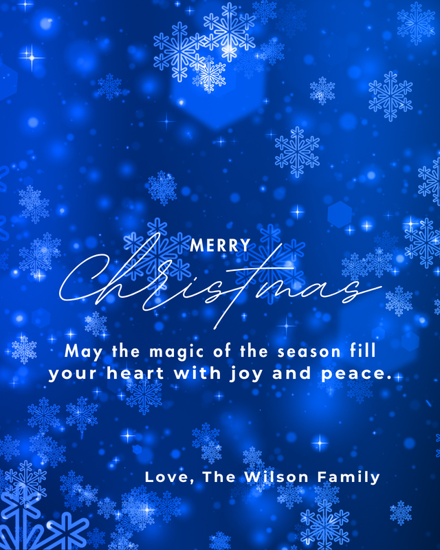 Blue Winter Snowflake Christmas Card (Editable in Canva)