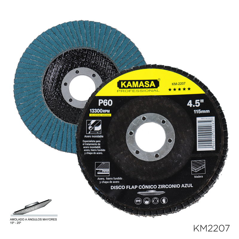 DISCO FLAP CONICO ZIRCONIO AZUL 4.5" P60 KAMASA