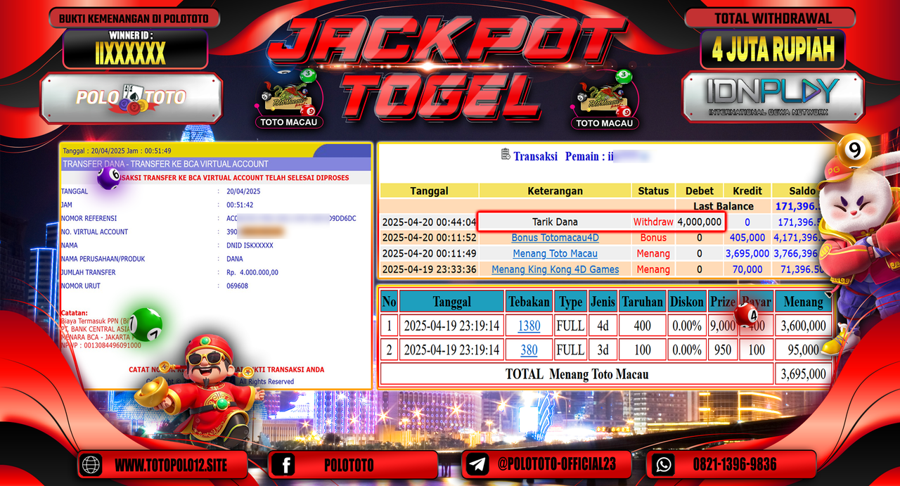 POLOTOTO JACKPOT TOGEL TOTO MACAU Rp.4.000.000,-
