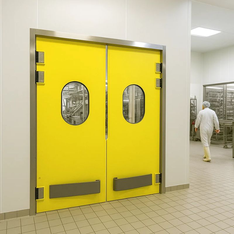 Porte va-et-vient en polyéthylène installée