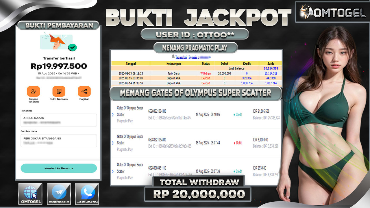 OMTOGEL JACKPOT PRAGMATIC PLAY GATES OF OLYMPUS SUPER SCATTER 20 JUTA DI BAYAR LUNAS ,-