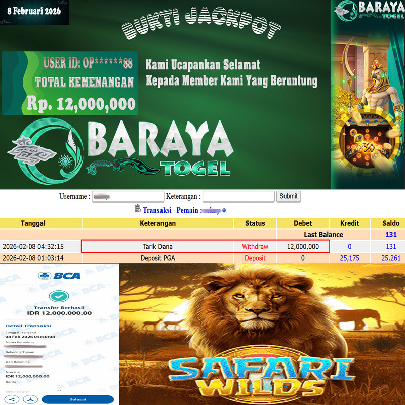 Rp. 12.000.000.- WD LUNAS DI BARAYATOGEL