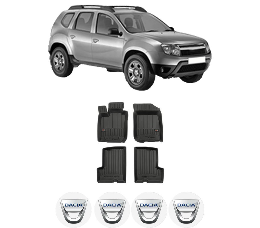 Set covorase presuri DACIA DUSTER (HS_) din 2010-2018, auto, din cauciuc thermoplastic, 4 Stickere auto cu DACIA