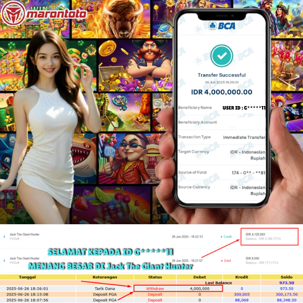 Bukti Kemenangan Member Marontoto Sebesar 4,000,000 JuTa