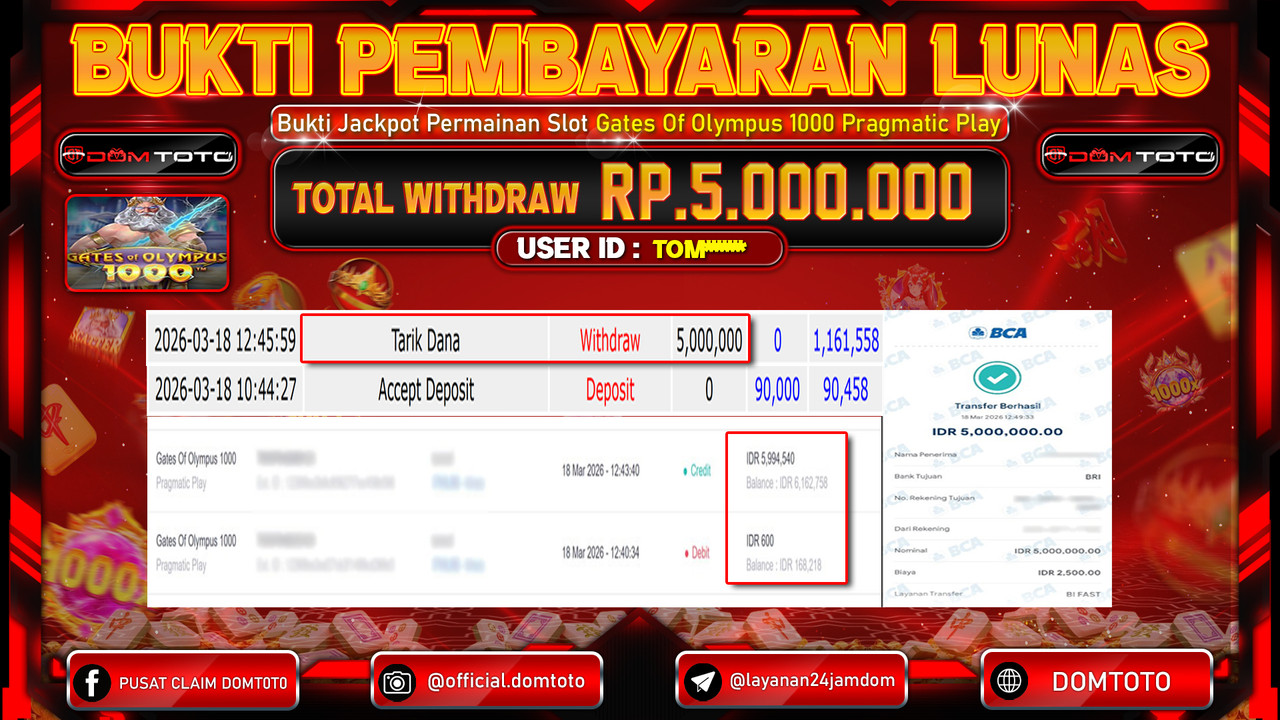 JACKPOT SLOT Gates Of Olympus 1000 Pragmatic Play 18 MARET 2026