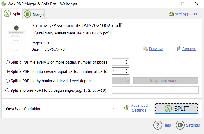 WekApps PDF Merge & Split Pro 1.22 Multilingual Portable WPM-SP1-MP