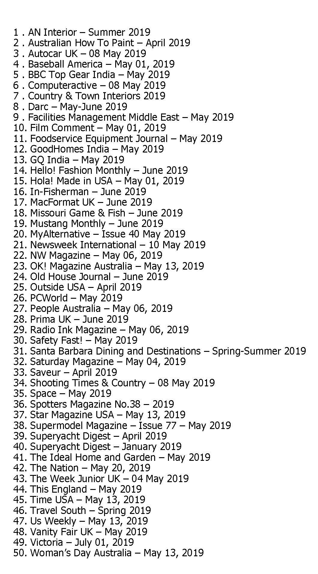 50 Assorted Magazines - May 16 2019 50 Assorted Magazines - May 16 2019