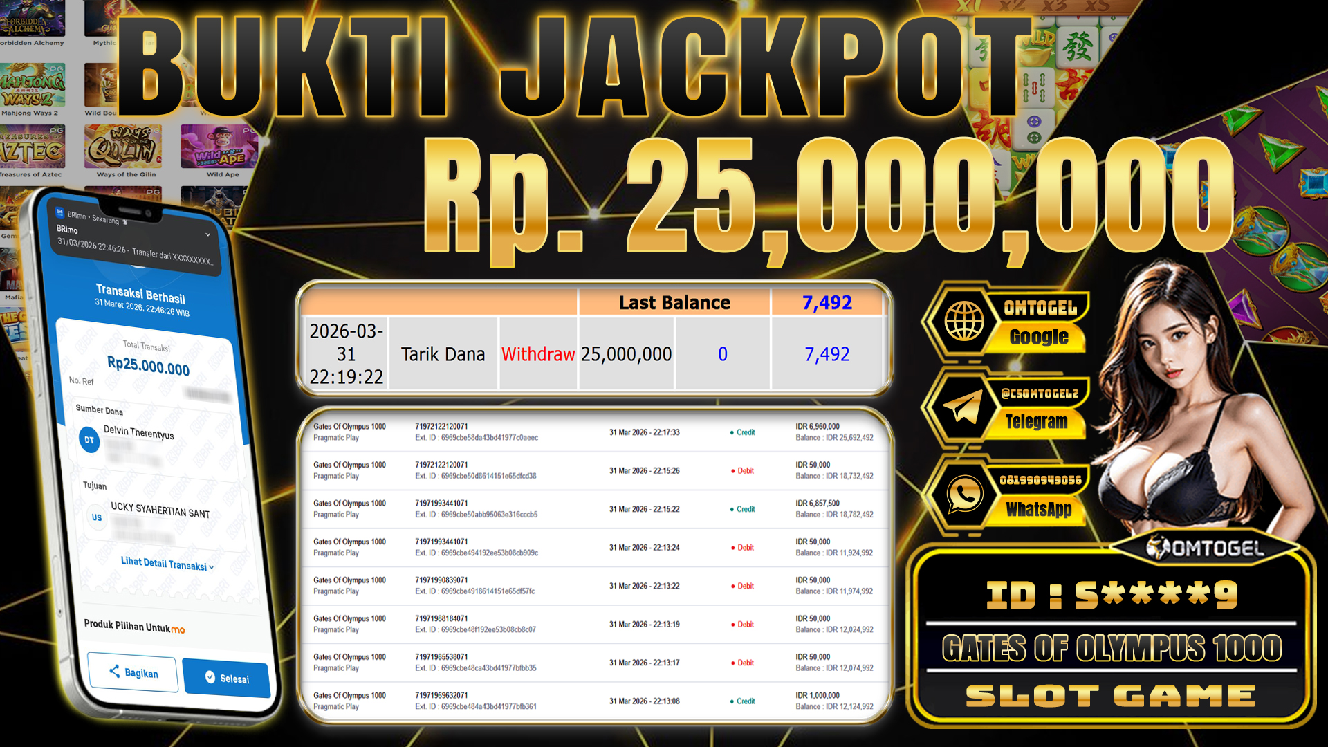 OMTOGEL JACKPOT PRAGMATIC PLAY GATES OF OLYMPUS 1000,25 JUTA DI BAYAR LUNAS ,-