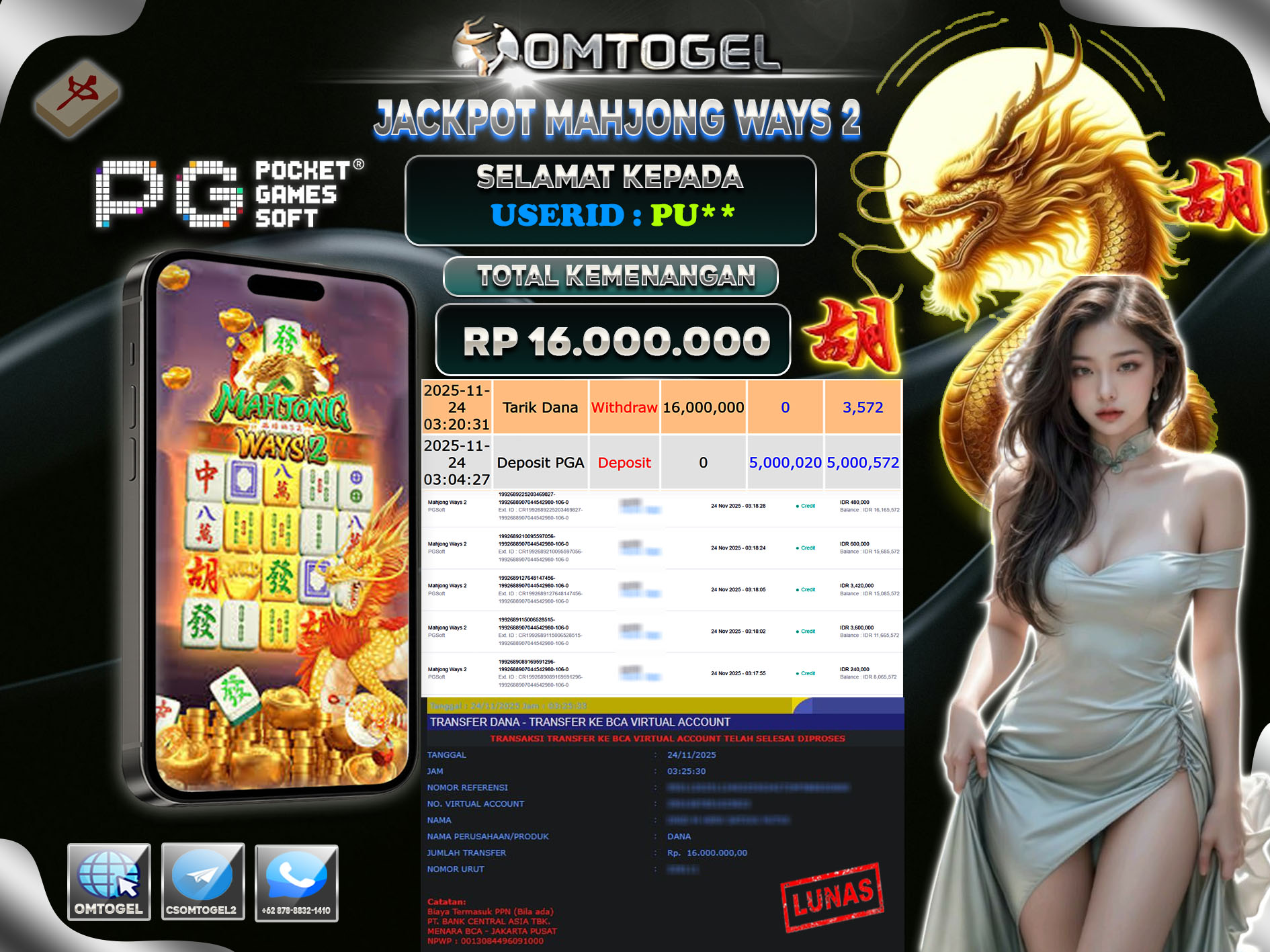 OMTOGEL JACKPOT PG SOFT MAHJONG WAYS 2 ,16 JUTA DI BAYAR LUNAS ,-