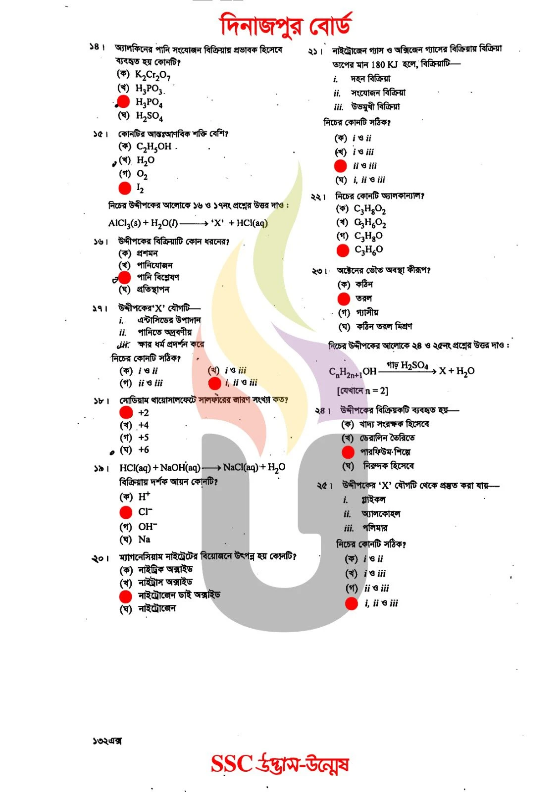Chemistry MCQ Question solution Dinajpur Board SSC 2026