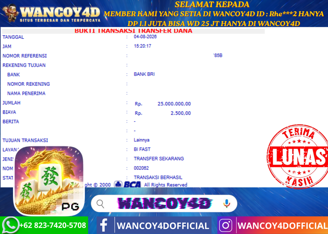 WANCOY4D MAHJONG WAYS 2 PG SOFT RP.25.000.000 -LUNAS