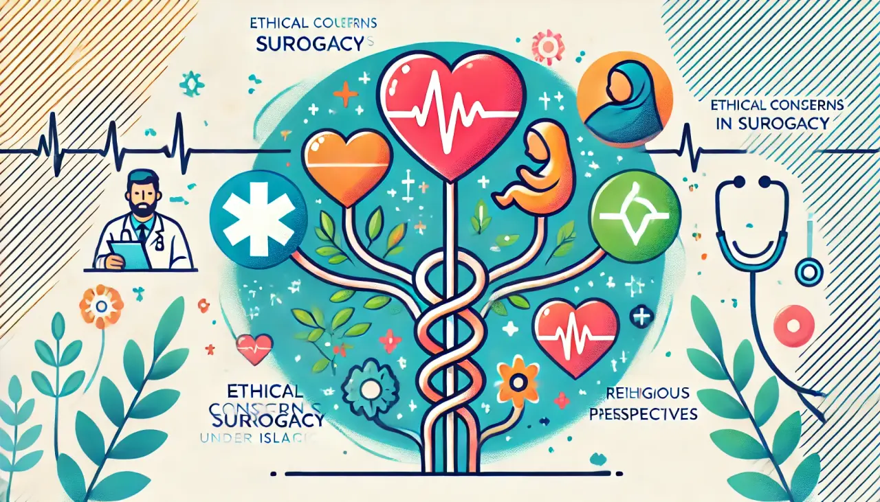 Comparison diagram of traditional and gestational surrogacy in Islam, outlining ethical and lineage considerations.