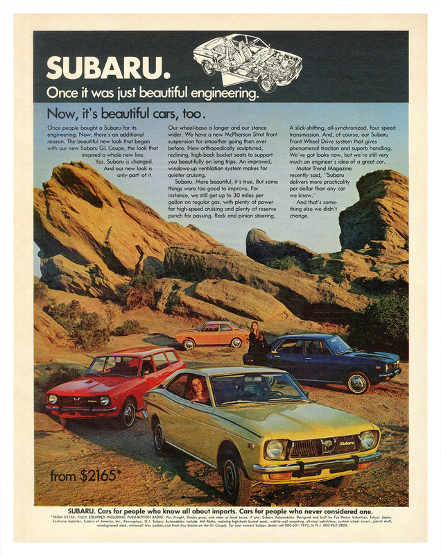Vintage 1970s Subaru GL Coupe Ad Japanese Car Poster - 12X16/16X20