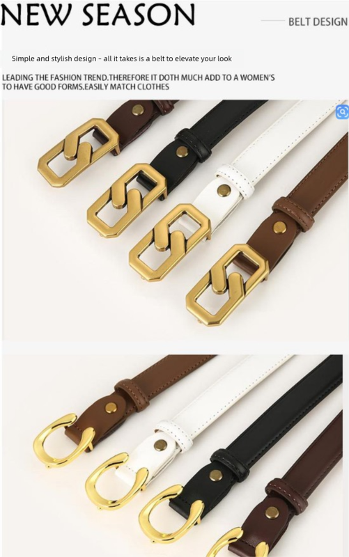 Womens Genuine Leather Belt Black C-Shape Gold Buckle Waist Strap for Jeans & Dresses Classic Fashion Accessory