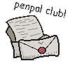 Two letters, one opened, and one stamped closed with red wax. Text above it reads "penpal club!"