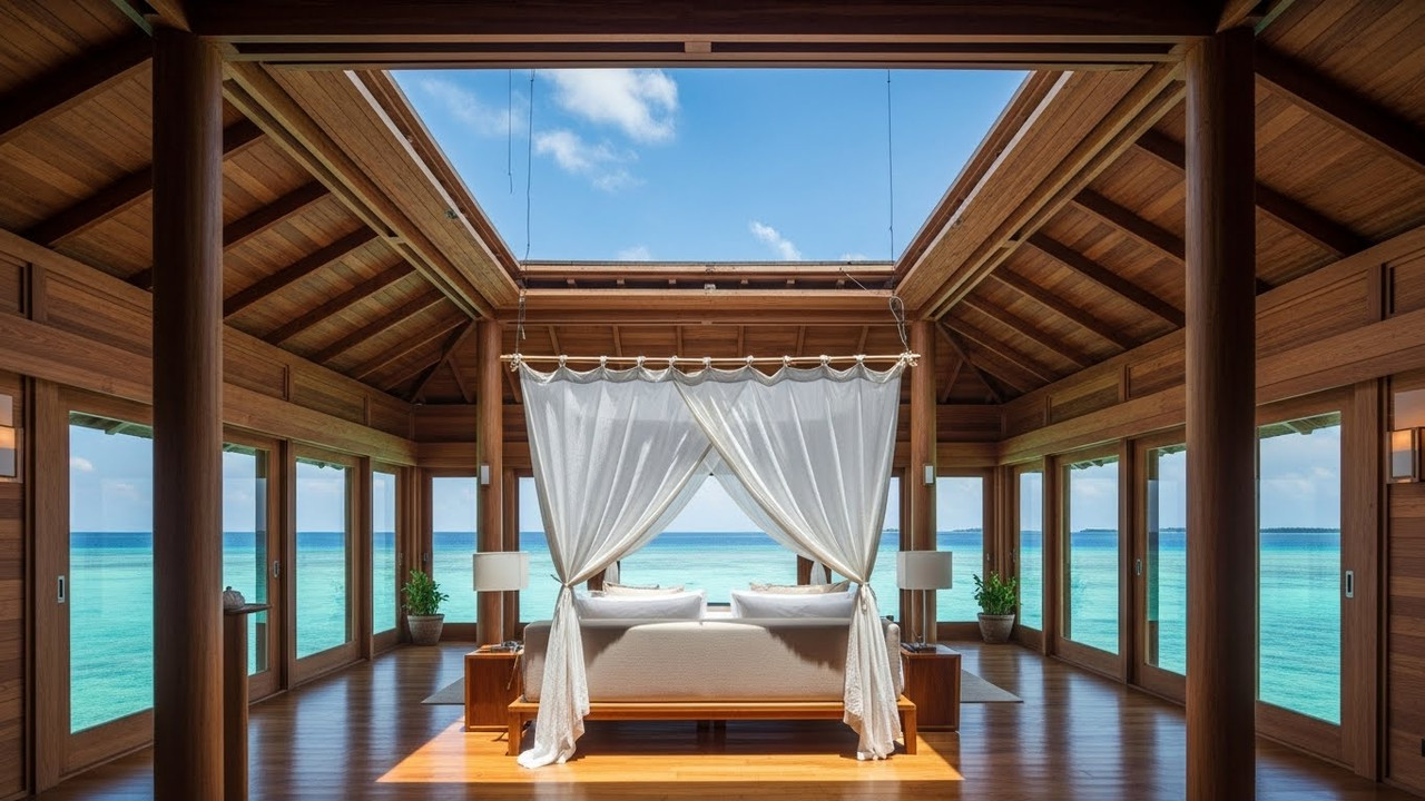 Interior do quarto no Soneva Jani