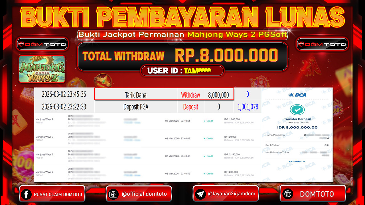 JACKPOT SLOT Mahjong Ways 2 PGSoft 03 MARET 2026