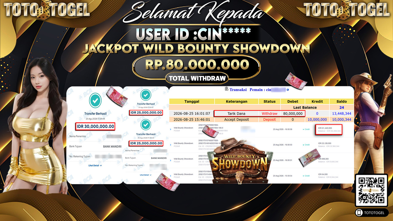 Bukti Pembayaran Jackpot Slot Wild Bounty Showdown ID:CIN*****LUNAS