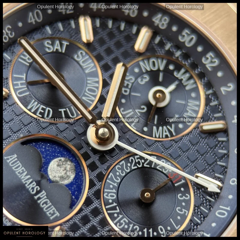 Audemars Piguet Royal Oak Perpetual Calendar 26574OR Rose Gold Plated Blue Grande Tapisserie Dial 41mm Automatic