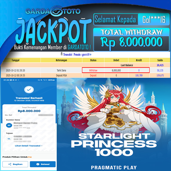JACKPOT DI PERMAINAN SLOT PRAGMATIC PLAY STARLIGHT PRINCES 1000 WD Rp8.000.000