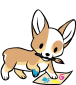 A peach corgi making a painting