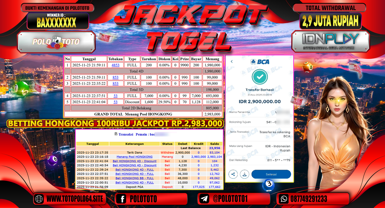 POLOTOTO JACKPOT TOGEL MENANG HONGKONG LOTTO Rp.2.900.000,- LUNAS