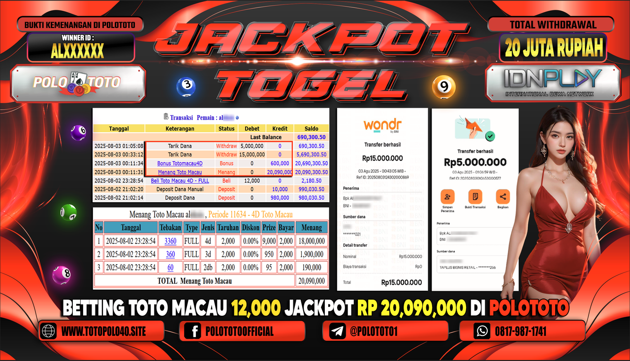 POLOTOTO JACKPOT TOGEL TOTO MACAU Rp.20.000.000,- LUNAS