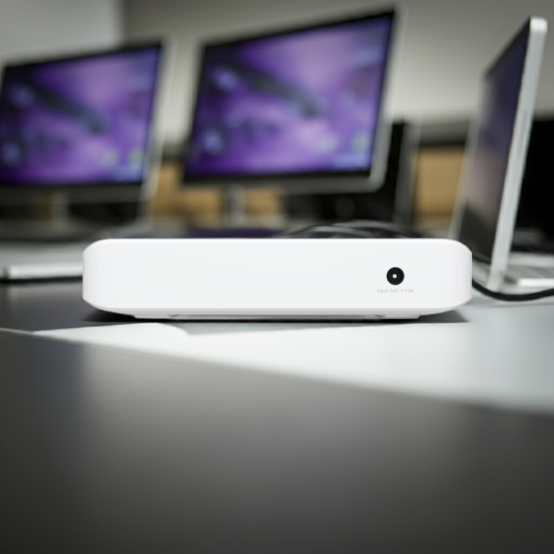 Switch UniFi Lite 8 PoE em um ambiente de escritório em casa