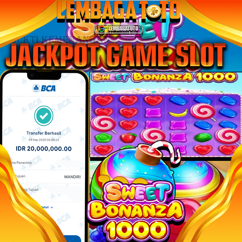 BUKTI JACKPOT 10 SEPTEMBER LEMBAGATOTO SWEET BONANZA 1000  Rp.20.000.000,- LUNAS