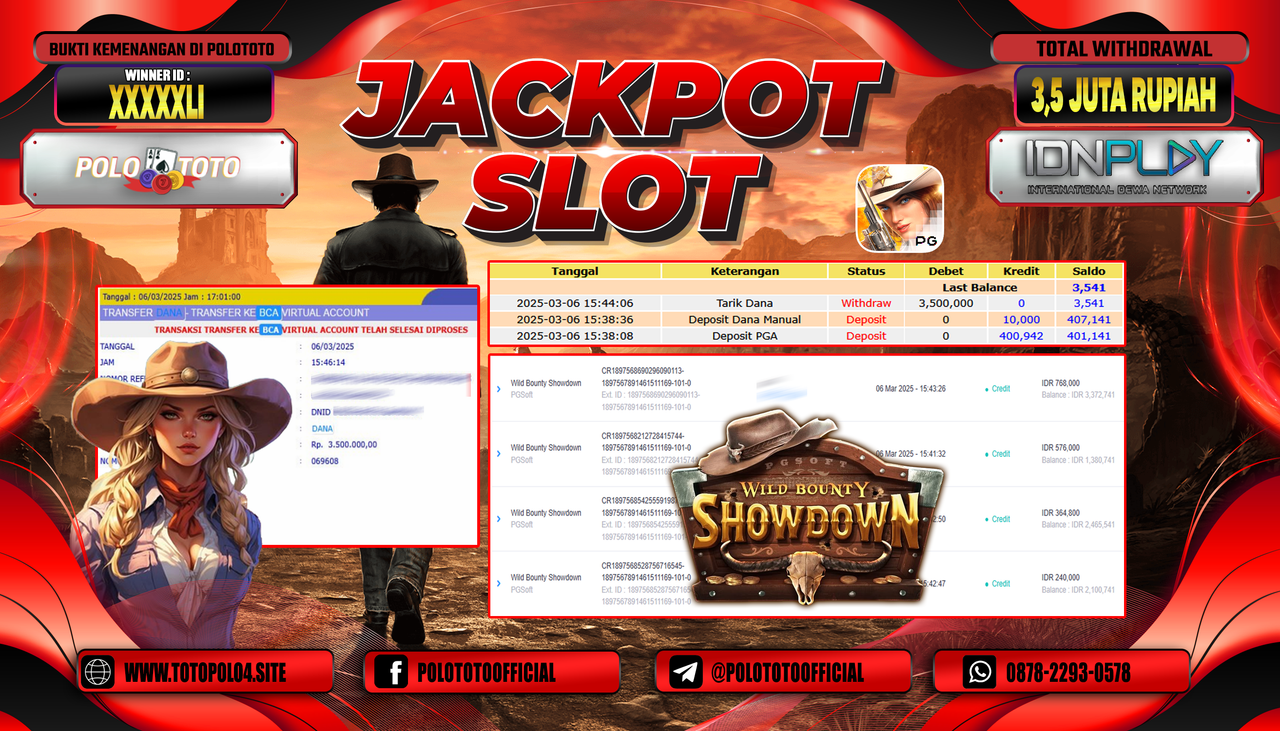 POLOTOTO JACKPOT SLOT WILD BOUNTY SHOWDOWN Rp.3.500.000,-