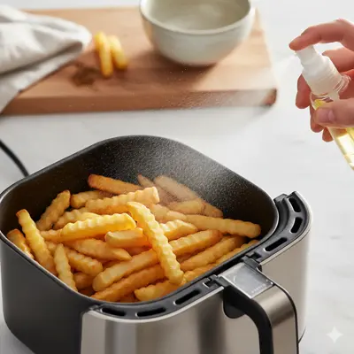 Pommes im Airfryer mit Öl einsprühen
