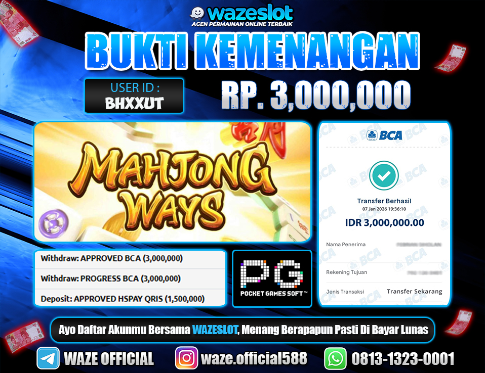 BUKTI KEMENANGAN 07 JANUARI 2026 GAME MAHJONG WAYS (PG SOFT)