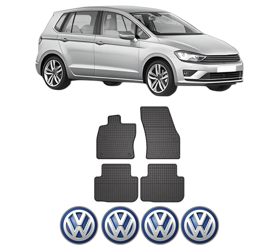 Set covorase presuri Volkswagen GOLF SPORTSVAN VII (AM1, AN1) din 2014-2020, auto, din cauciuc thermoplastic, 4 Stickere auto cu Volkswagen