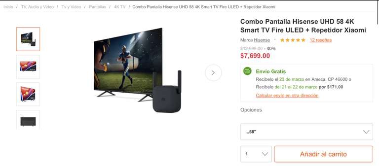 Linio: Pantalla Hisense UHD 58 4K Smart TV Fire ULED + Repetidor Xiaomi PAGANDO CON AMERICAN EXPRESS 
