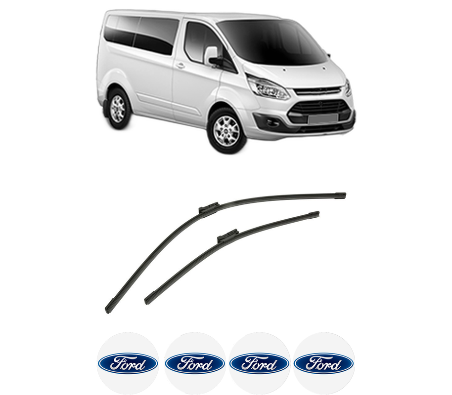 Set stergatoare auto FORD TRANSIT CUSTOM V362 Bus (F3) din 2012-2023, pentru parbriz auto, 2 bucati, Bosch Aerotwin, din cauciuc siliconat rezistent, 4 Stickere Auto FORD