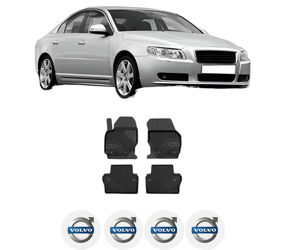 Set covorase presuri VOLVO S80 II (124) din 2006-2016, auto, din cauciuc thermoplastic, 4 Stickere auto cu VOLVO