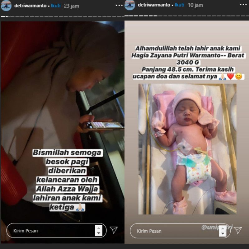 Detri Warmanto dikaruniai anak ketiga