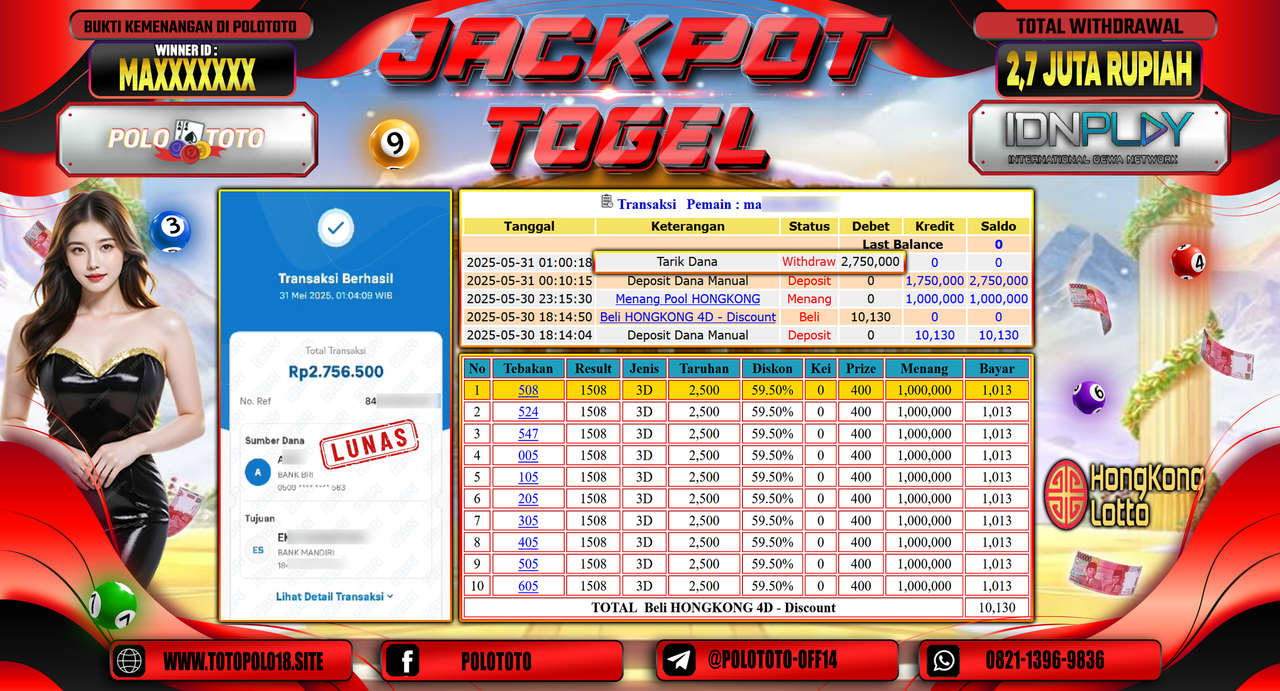 POLOTOTO JACKPOT TOGEL HONGKONG LOTTO Rp.2.750.000,-